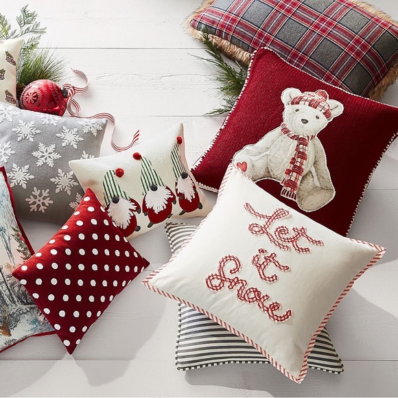 Pottery Barn White and Red Holiday Pillow - Let it Snow - Picture 5 of 5
